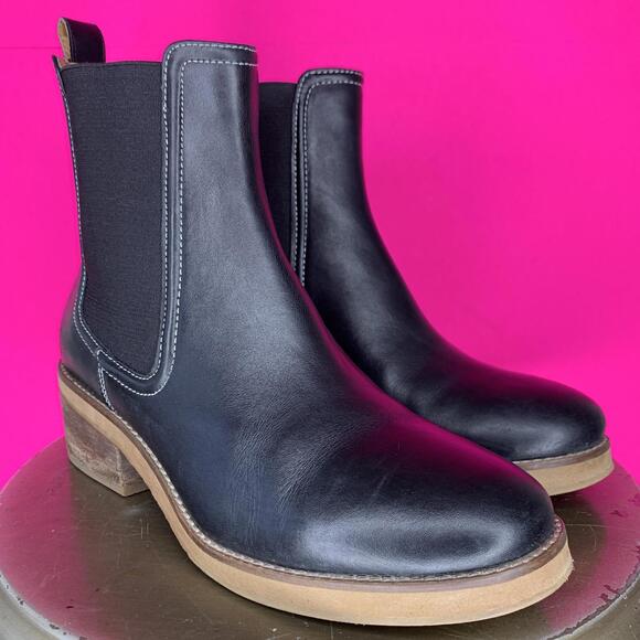 Joie Black Leather Stacked Heel Chelsea Boot Sz 7.5 - Picture 1 of 7